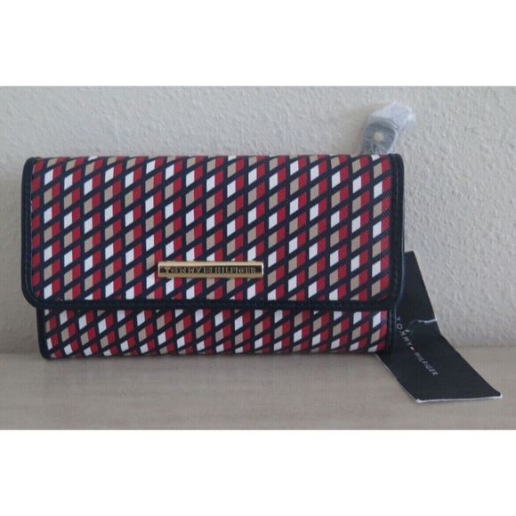 Tommy Hilfiger 69J4080 Red/White/Blue Diamond Print Tri-Fold Checkbook Wallet - Picture 1 of 11